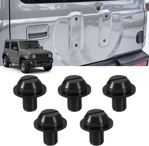 ジムニー専用 スペアタイヤレス 穴埋め 化粧ボルト ジムニー JB64 JB74 JB23 ジムニーシエラ カスタムパーツ バックドアボルト アルミ製 錆防止 ワッシャー付き M10 P1.25 ボルト 飾り 取付簡単 5本セット ブラックボルト - 1