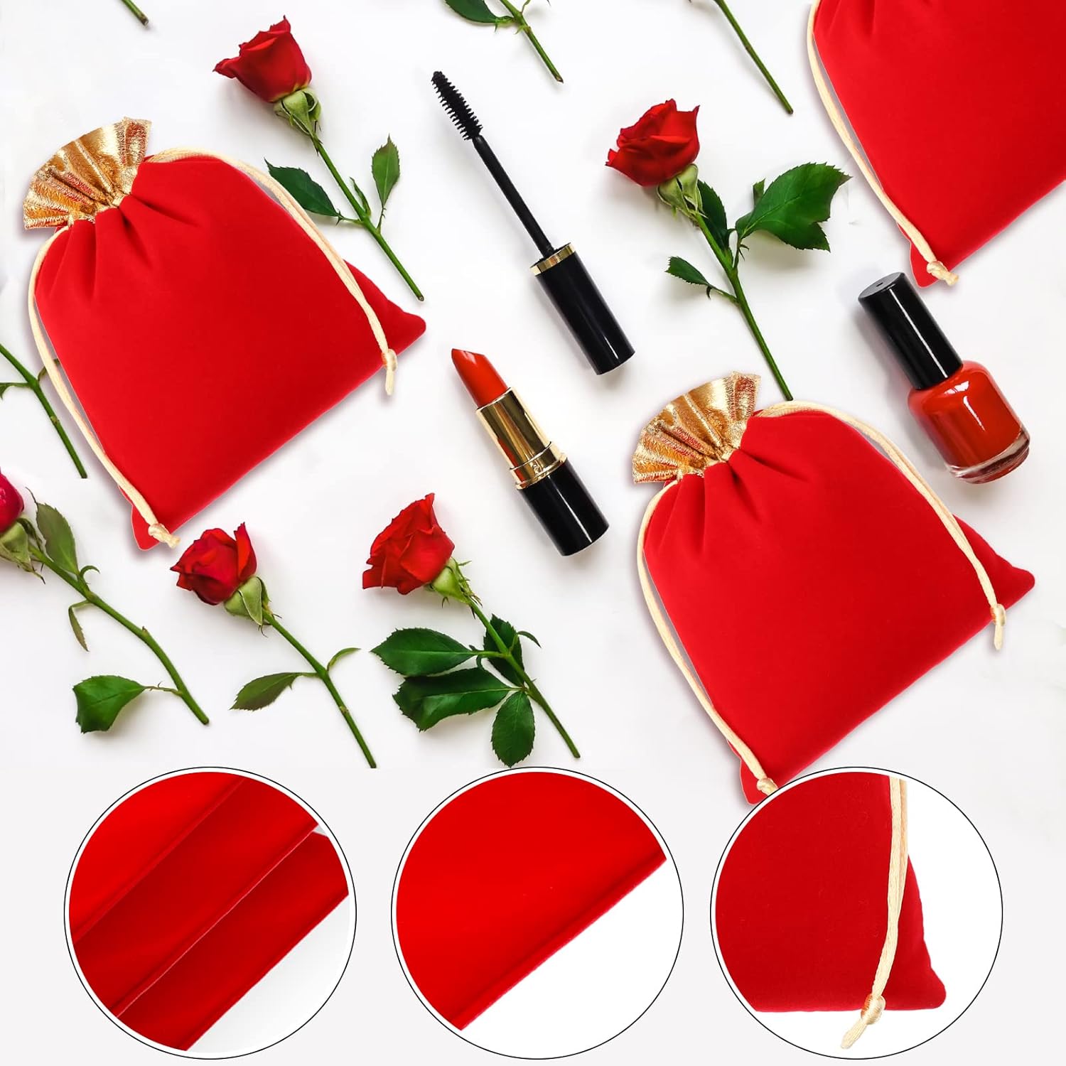 Frienda 30 Pcs Small Velvet Bags Drawstrings Gifts Bags 6 x 5 Inch Jewelry Pouches Drawstring Candy Bag Party Favors Gifts Present Pouch for Women Holiday(Red) - Image 3