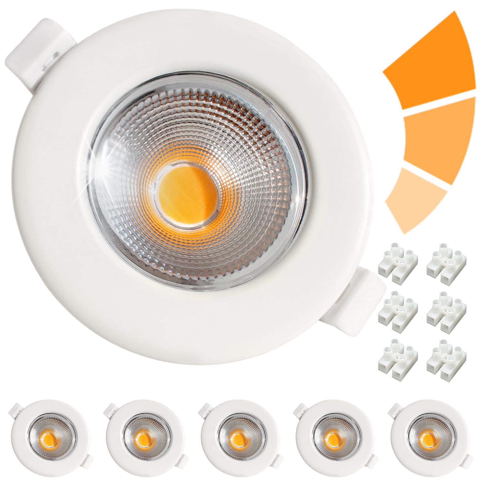 WondlumiPack 6 LED Downlight Recessed Ceiling Dimmable 7W White, Warm Light (3000K), Cut 65-85mm 600LM, Extraflat 33mm, Recessed LED Spotlights Interior Ceiling 220V COB Led Portholes