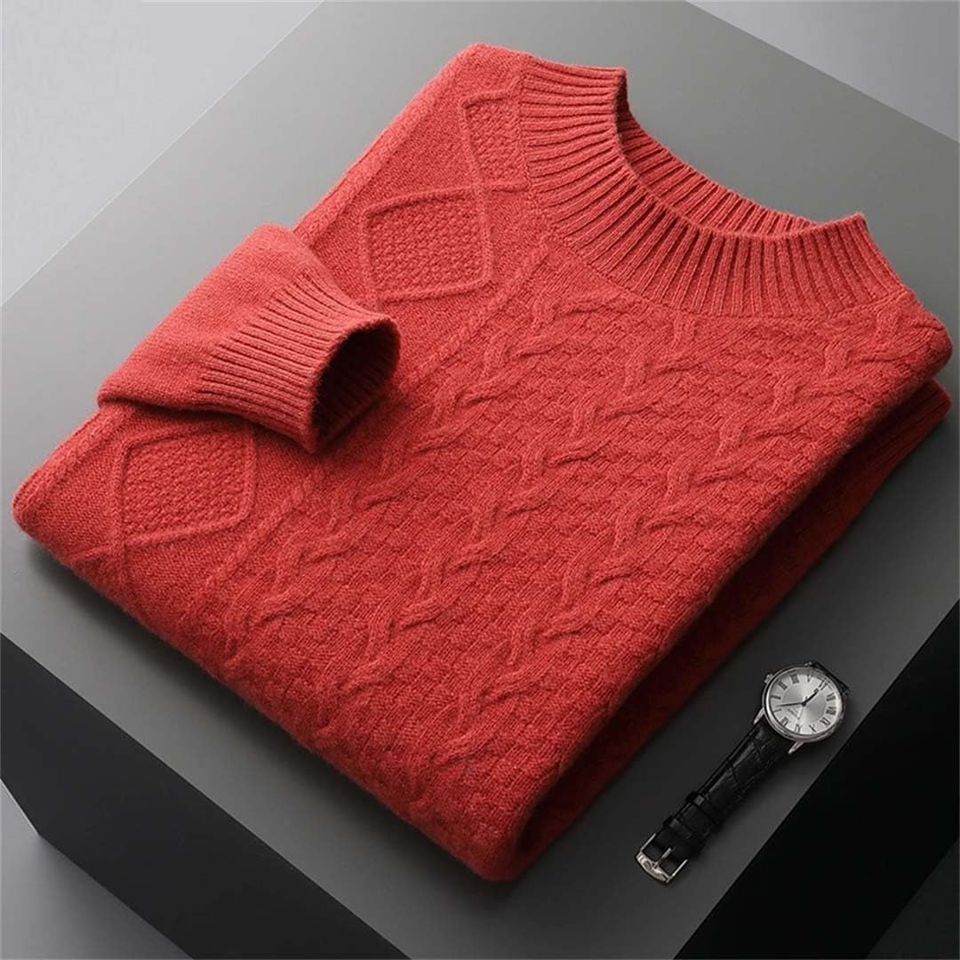Men Cashmere Sweater Half-High Neck Thick Pullovers Loose Solid Wool Bottom Shirt