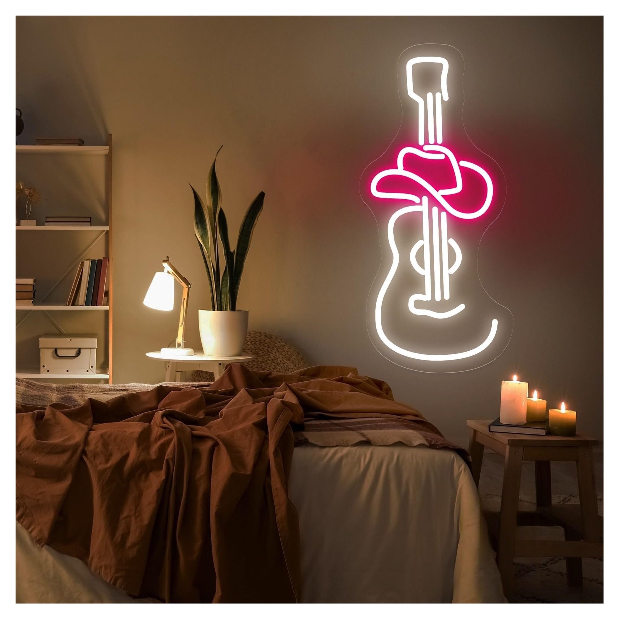Shouxi D Sign Lamp Cowboy Hat Guitar Neon Sign, Light, For Home Wall Ecor 45.7Cm(D)