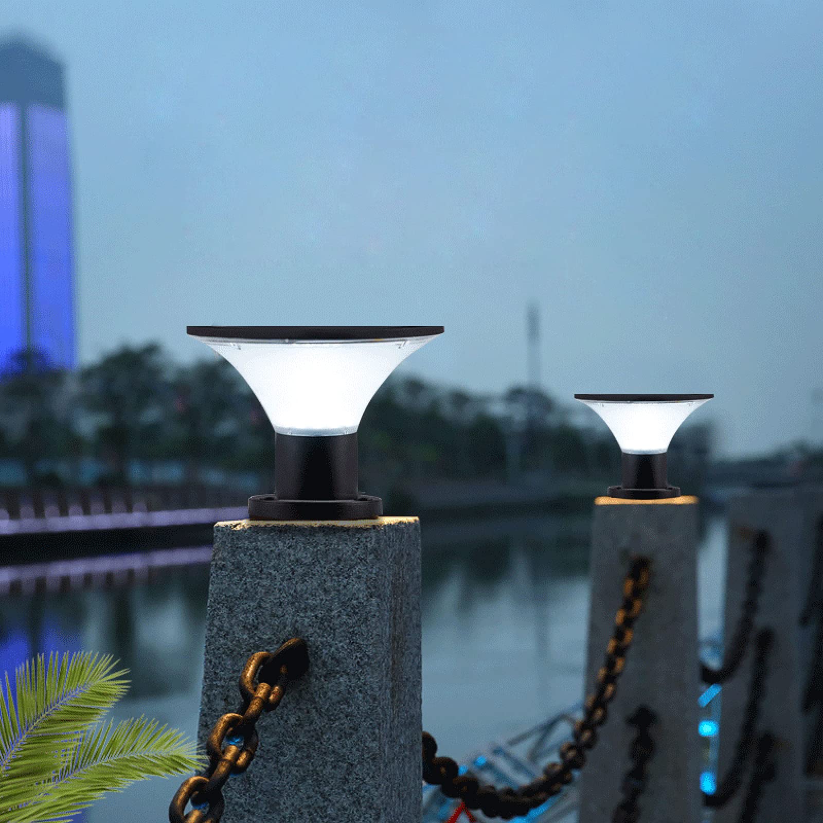 Solarna lampa ogrodowa LED z czujnikiem zmierzchu do świtu, wodoszczelność IP65, aluminiowe lampy cokołowe na tarasy i ścieżki, jasność 500 lm