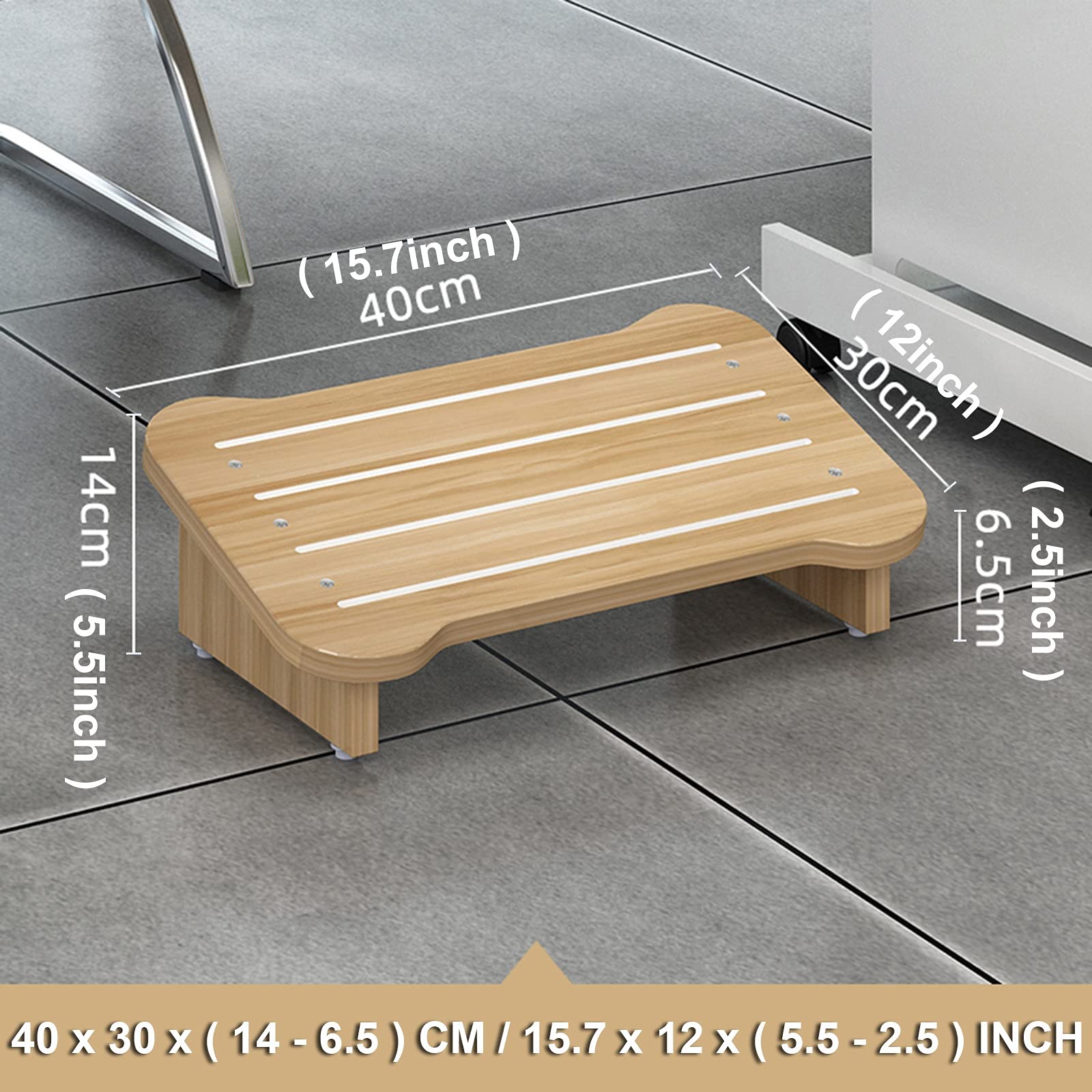 Tabouret/Repose-Pieds En Bois Sous Bureau - Marchepied Ergonomique Adulte - Antidérapant - Dimensions 30x23.5x15 Cm