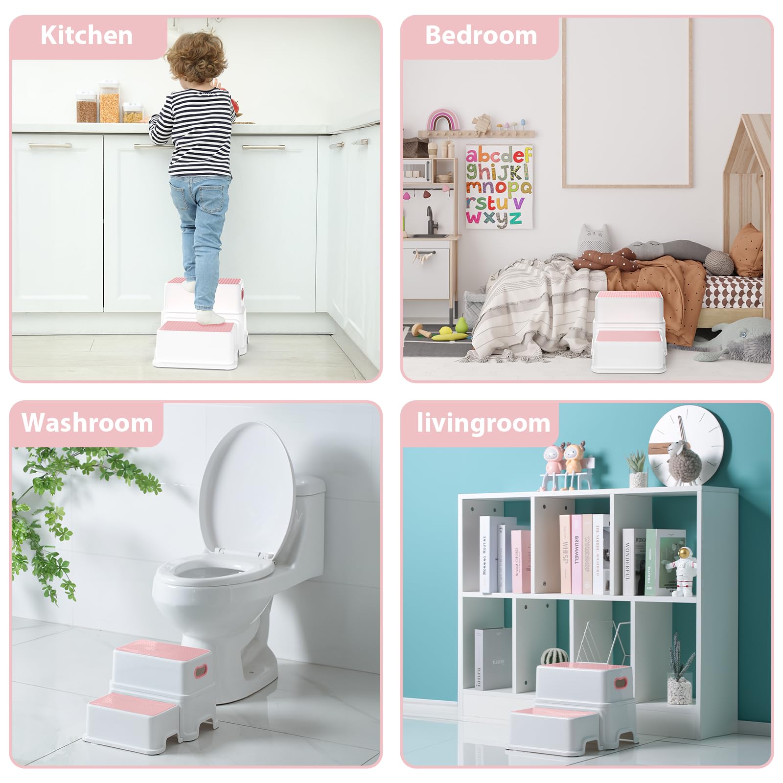 Victostar 2-Tritthocker für Kinder, rutschfest, stabil, für Kleinkinder, 2-stufig, für Toiletten-Töpfchentraining, Badezimmer, Küche (rosa)