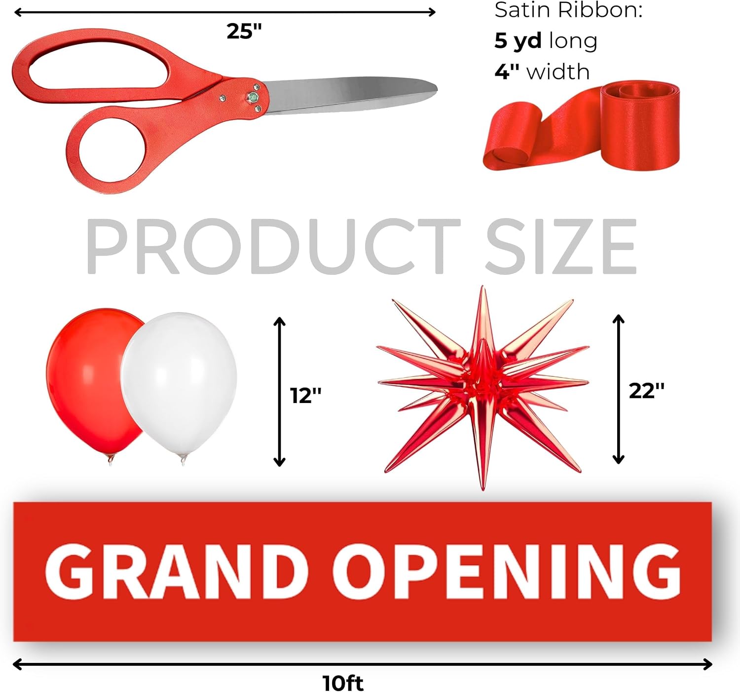 Grand Opening Ribbon Cutting Ceremony Kit – Giant Scissors 25'' Grand Opening Banner Latex Balloons Satin Ribbon Bow & More for Ideal Inauguration and Ceremony