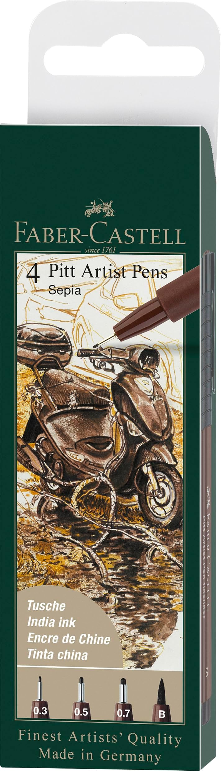 Faber-Castell Art & Graphic Pitt Artist Pen India Ink Pen, Dark Sepia, Wallet of 4, for Art, Craft, Drawing, Sketching, Home, School, University, Colouring