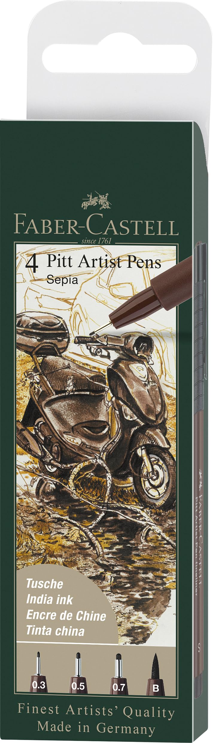 Art & Graphic Pitt Artist Pen India Ink Pen, Dark Sepia, Wallet Of 4, For Art, Craft, Drawing, Sketching, Home, School, University, Colouring