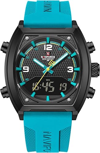 NAVIFORCE Relojes de moda para hombre, relojes de negocios, multifuncionales, pantalla dual impermeable, reloj de pulsera, regalo para hombre