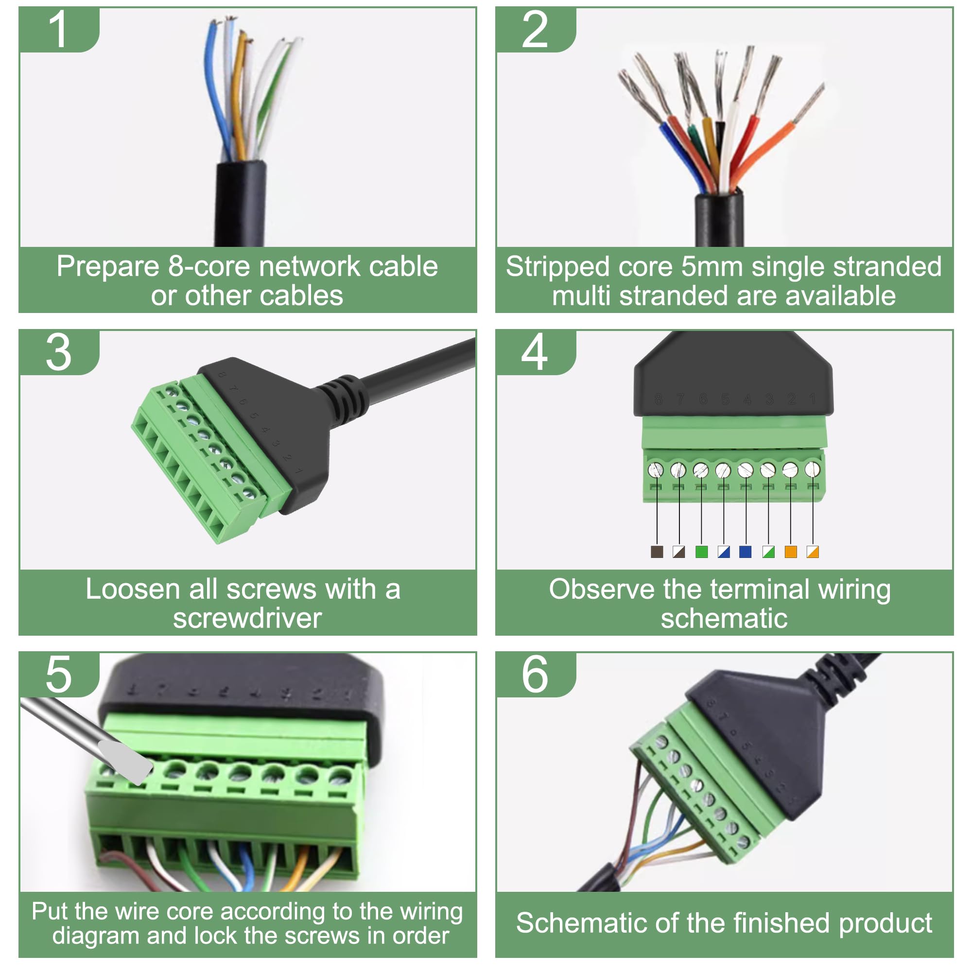 XMSJSIY Adapter RJ45 do terminala 8-pinowego, przedłużacz Ethernet, złącze sieciowe 8P8C męskie bez lutowania do zerwania płyty