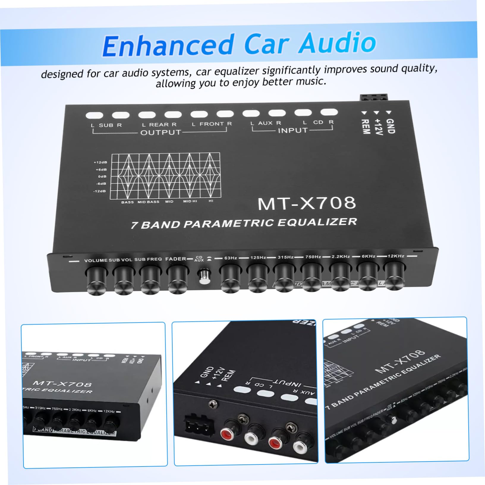7-Band Auto Equalizer mit Metallgehäuse und Sechs Kanälen zur Präzisen Klangregelung und Verbesserung der Audioqualität im Autoradio
