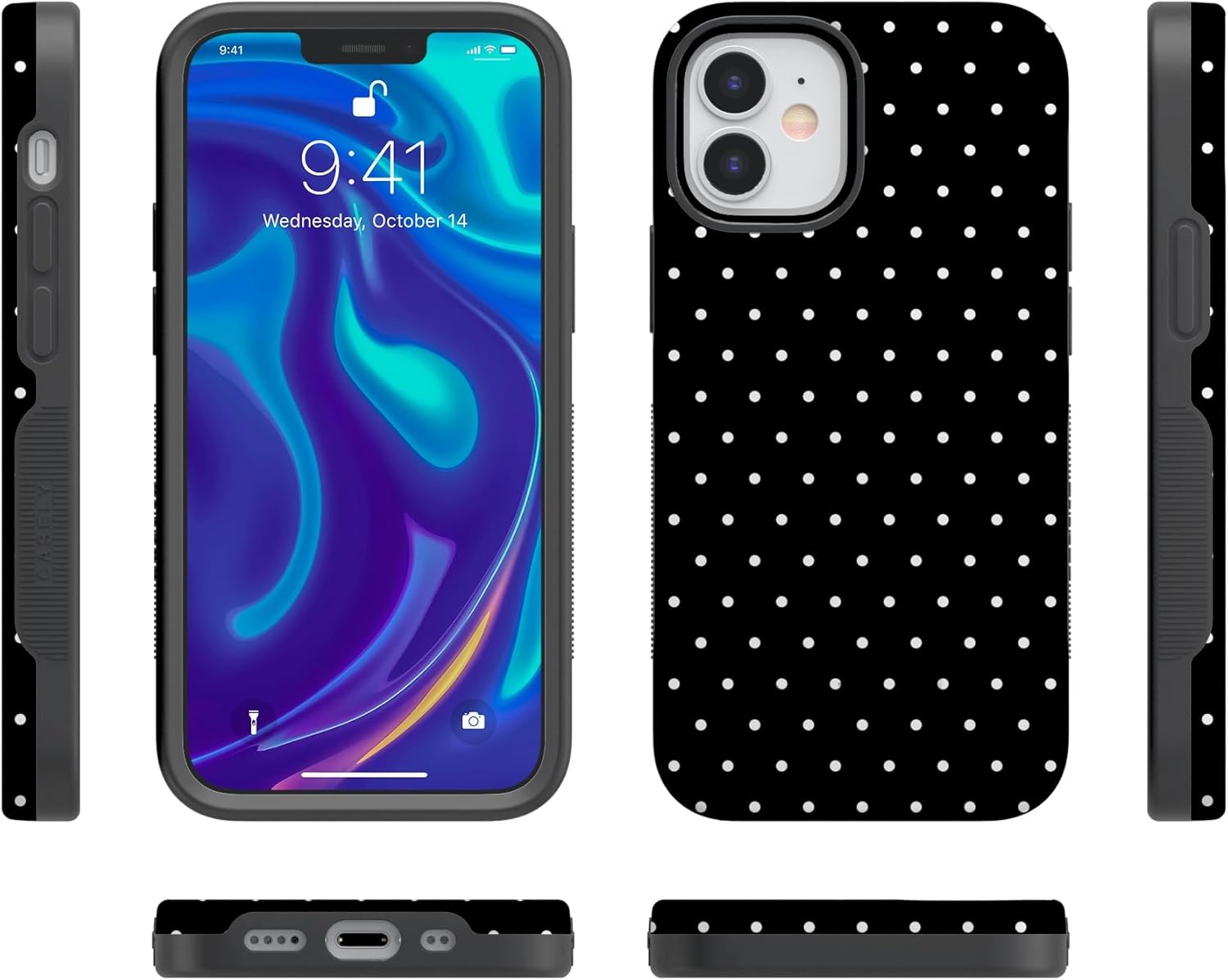 Casely iPhone 12 Mini Case | On the Dot | Black Polka Dot | Bold Protective Design | Compatible with MagSafe