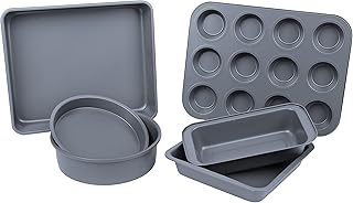 6 pièces de cuisson Plateau Set antiadhésifs en acier au carbone au lave-vaisselle des ustensiles de cuisson rôtissoire ronde à gâteau carré Tin Tin Pain Muffin Plateau Printemps-forme Moule à gâteau