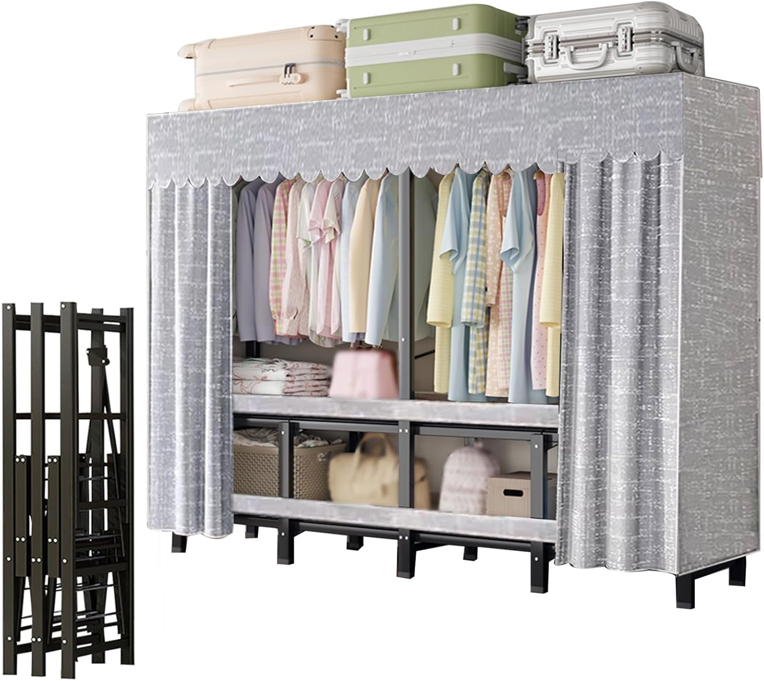 Amazon.com: Takpylia Portable Foldable Wardrobe Closet Rack, Heavy Duty ...