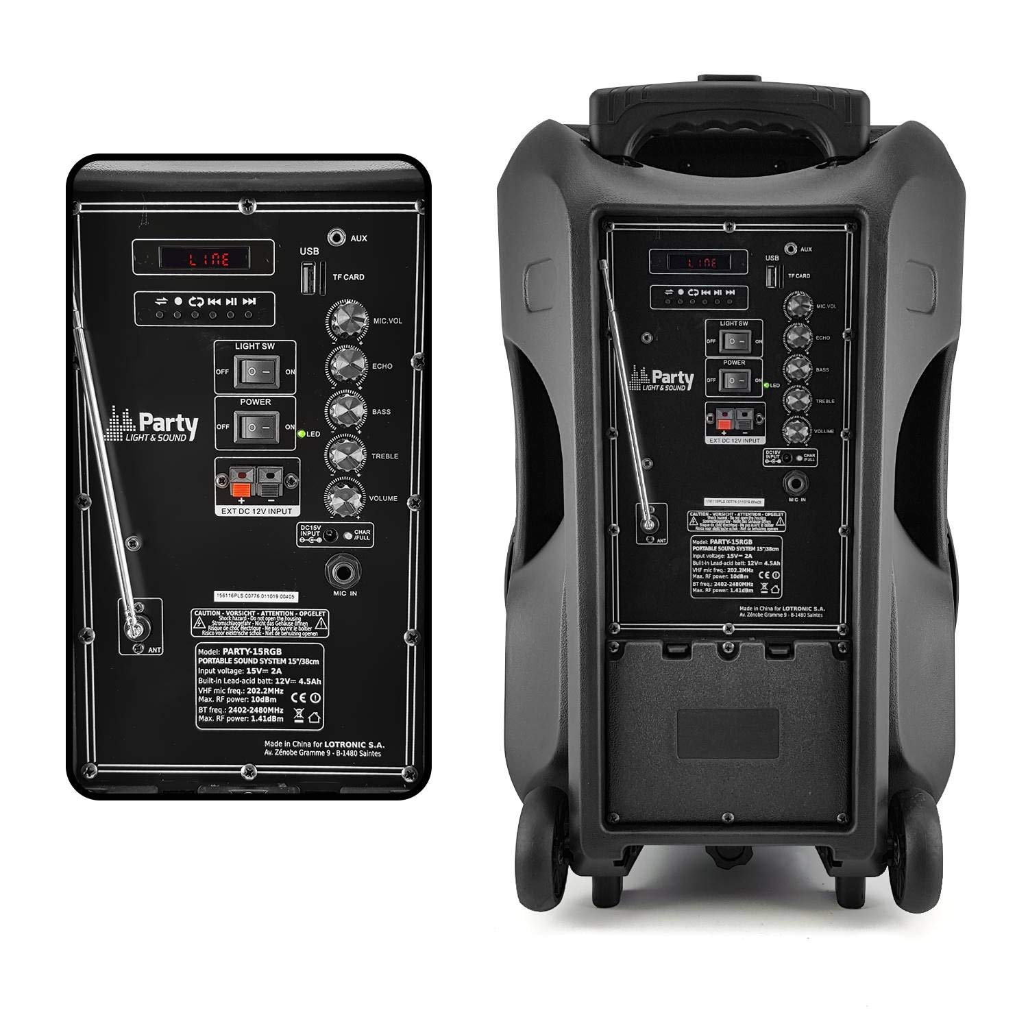 Enceinte DJ PARTY KARAOKE 800W sono portable Batterie Disco Mobile 15" LED RGB USB /Bluetooth / RADIO FM + MICRO + SIXMAGIC Ufo