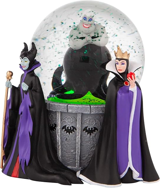 Enesco,Multicolor Disney Villains Ursula, Maleficent and Evil Queen Lit Waterglobe Waterball, 5.91 Inch,