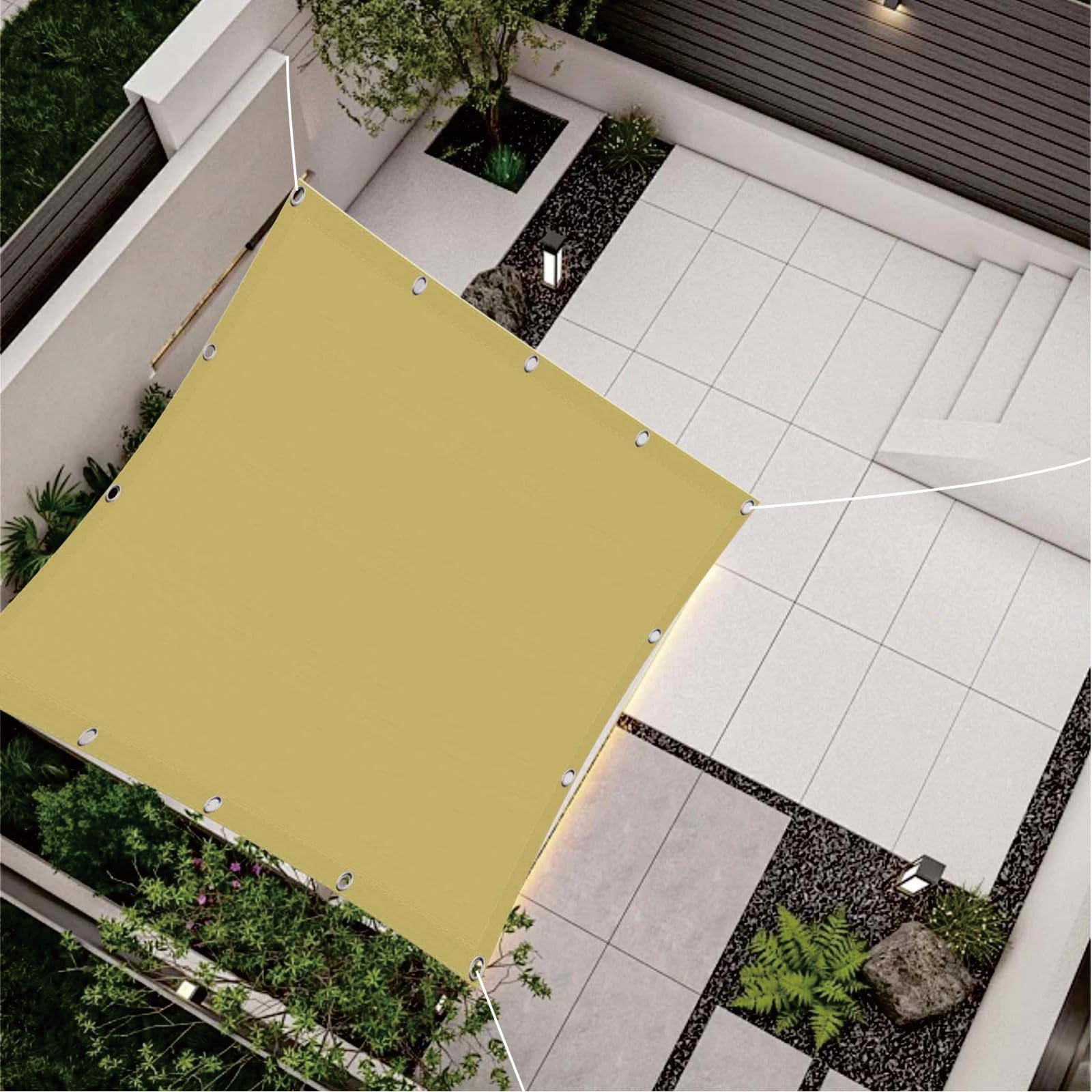 Voile d'ombrage résistant aux UV toile PES 270 x 270 cm bâche jaune sable