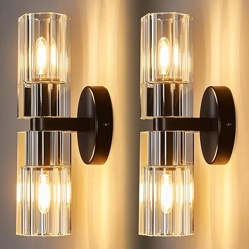 Moderno juego de apliques de pared negros de dos dormitorios, apliques de pared de cristal para interiores, iluminación de pared, apliques de sala