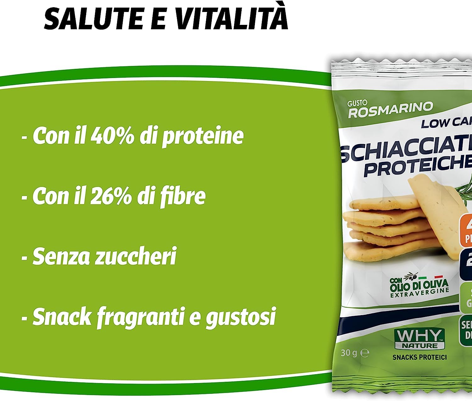 WHY NATURE LOW CARB SCHIACCIATINE PROTEICHE - Snack Proteici Senza Glutine - Snack Salati Gusto Rosmarino - Box da 25 Pezzi - 30 gr