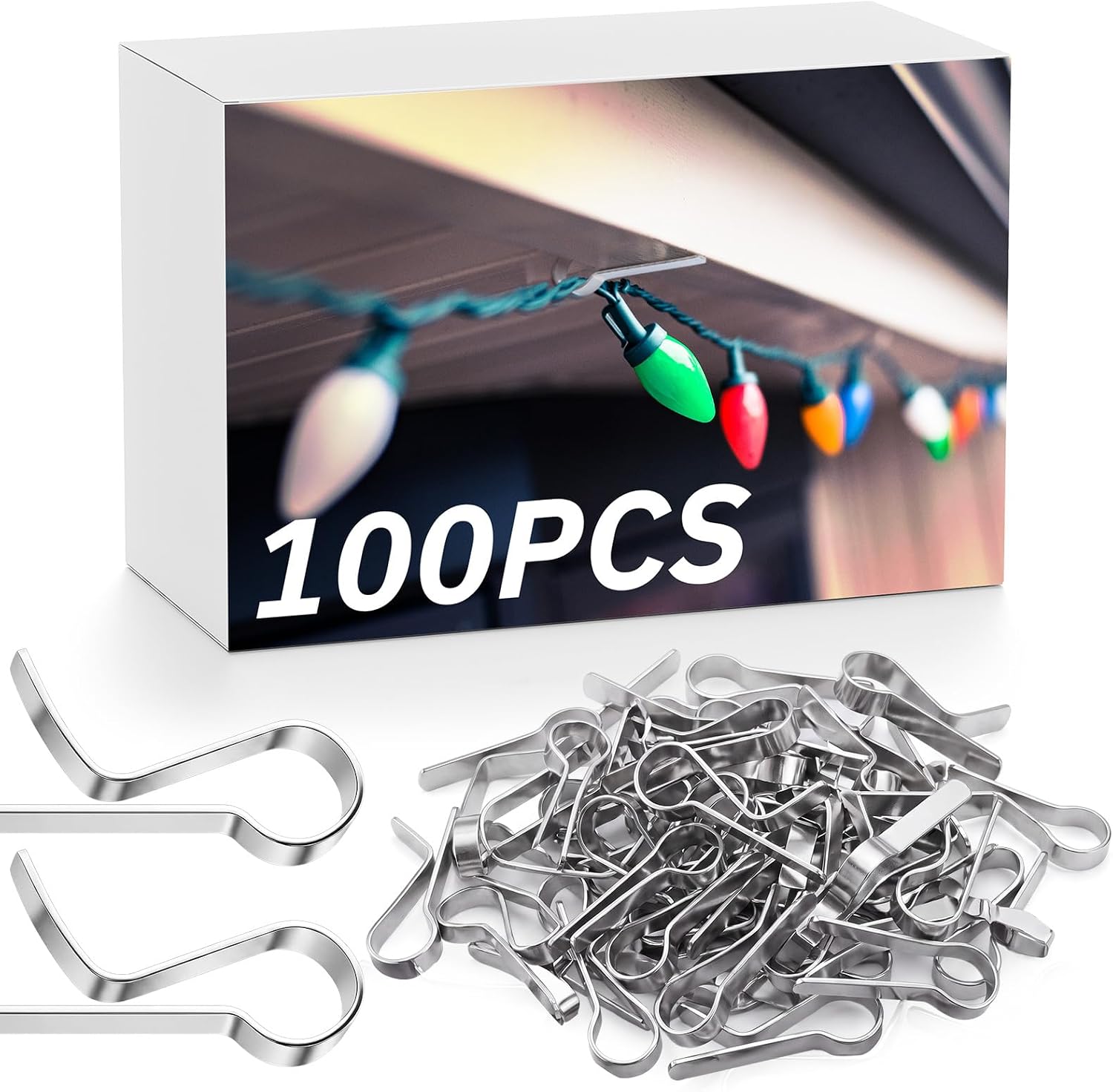 100 Pcs Metal Christmas Light Clip Soffit Hooks Gutter Clips | Fascia Roof Gazebo, Christmas Lighting Hooks Hangers, for Hanging Outside String Lights Outdoor, Easy to Use