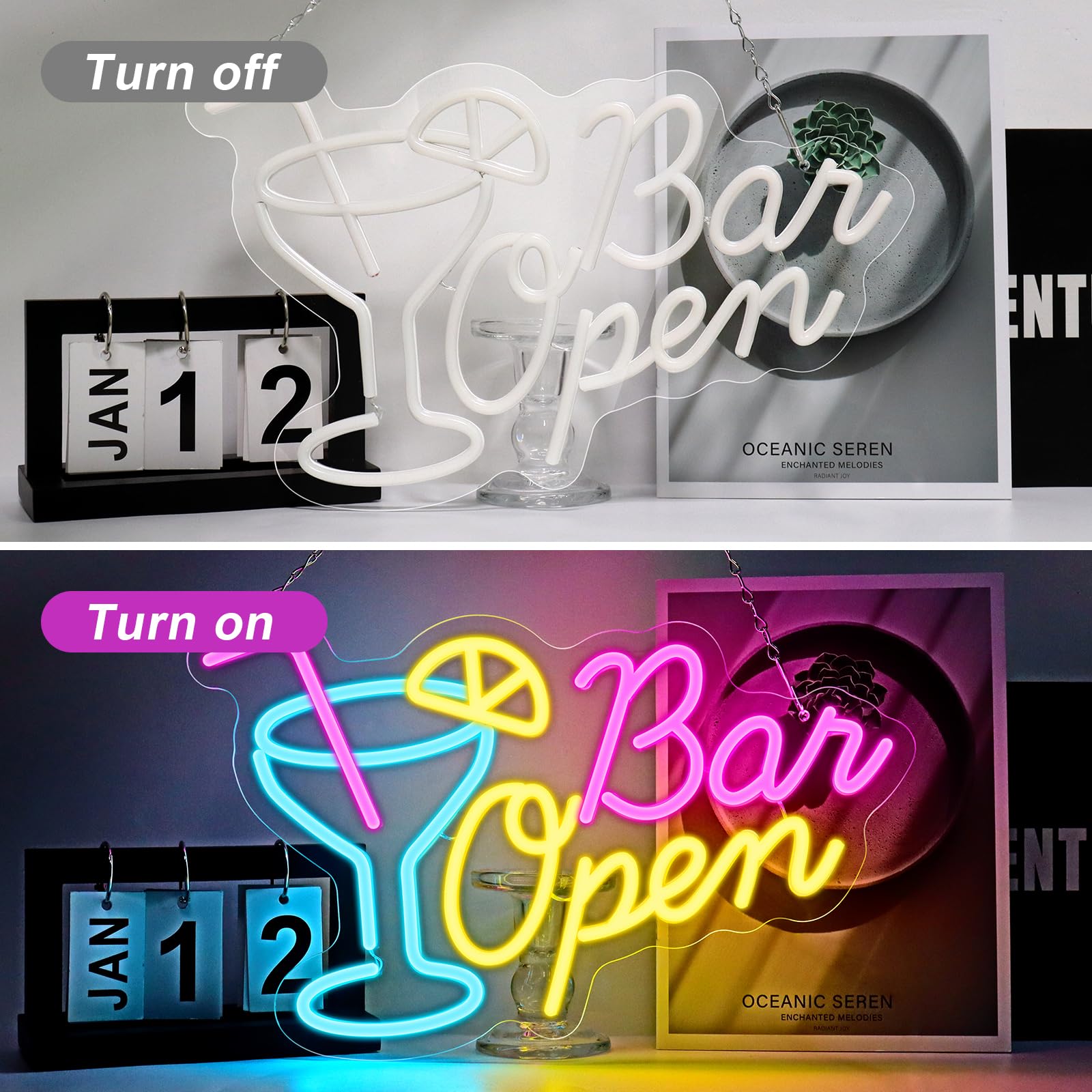 inShareplus Cocktail Neon Bar Sign, Dimmable Bar Open Sign for Wall Decor USB Powered LED Neon Light for Pub Club, Party - Image 2