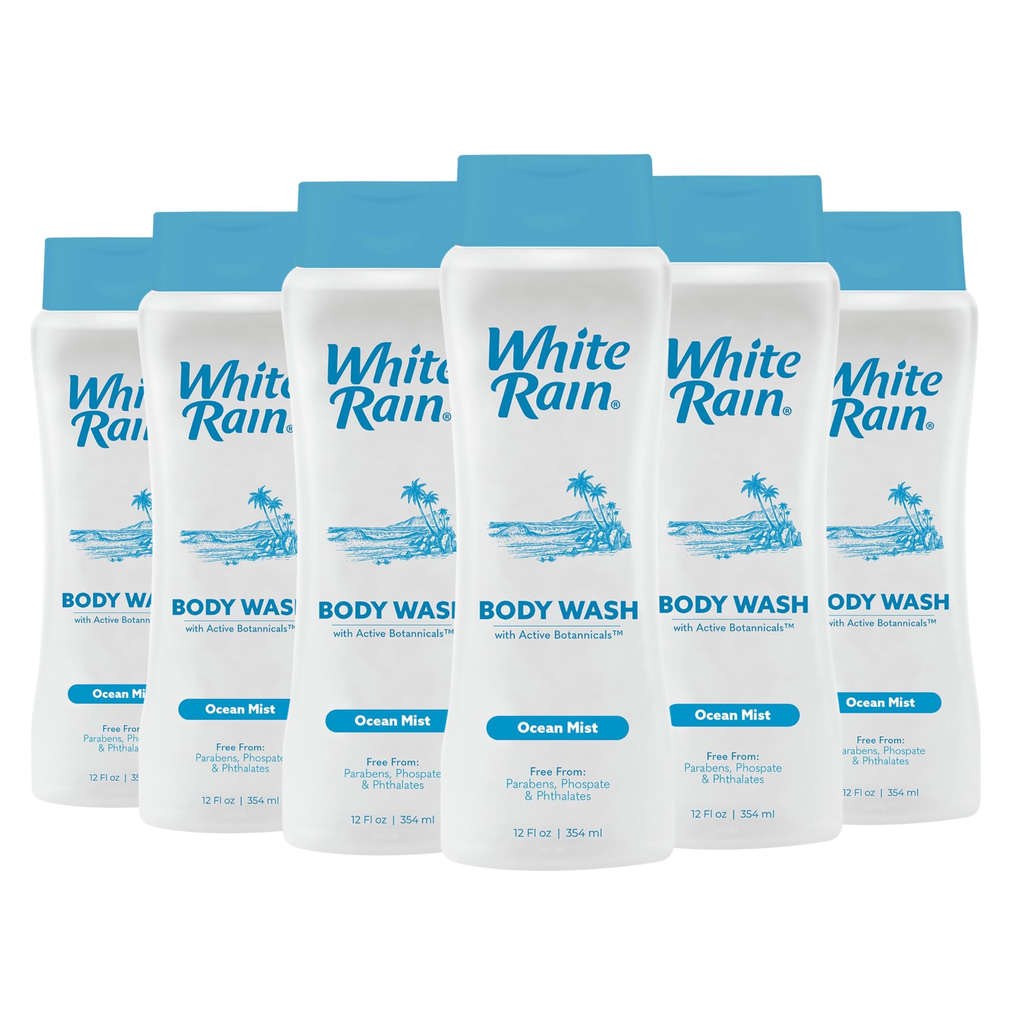 White Rain Ocean Mist Body Wash for Men & Women, Bulk Pack of 6 (12 fl oz Each) - Moisturizing Shower Gel Body Wash for Women & Men - Paraben-Free,