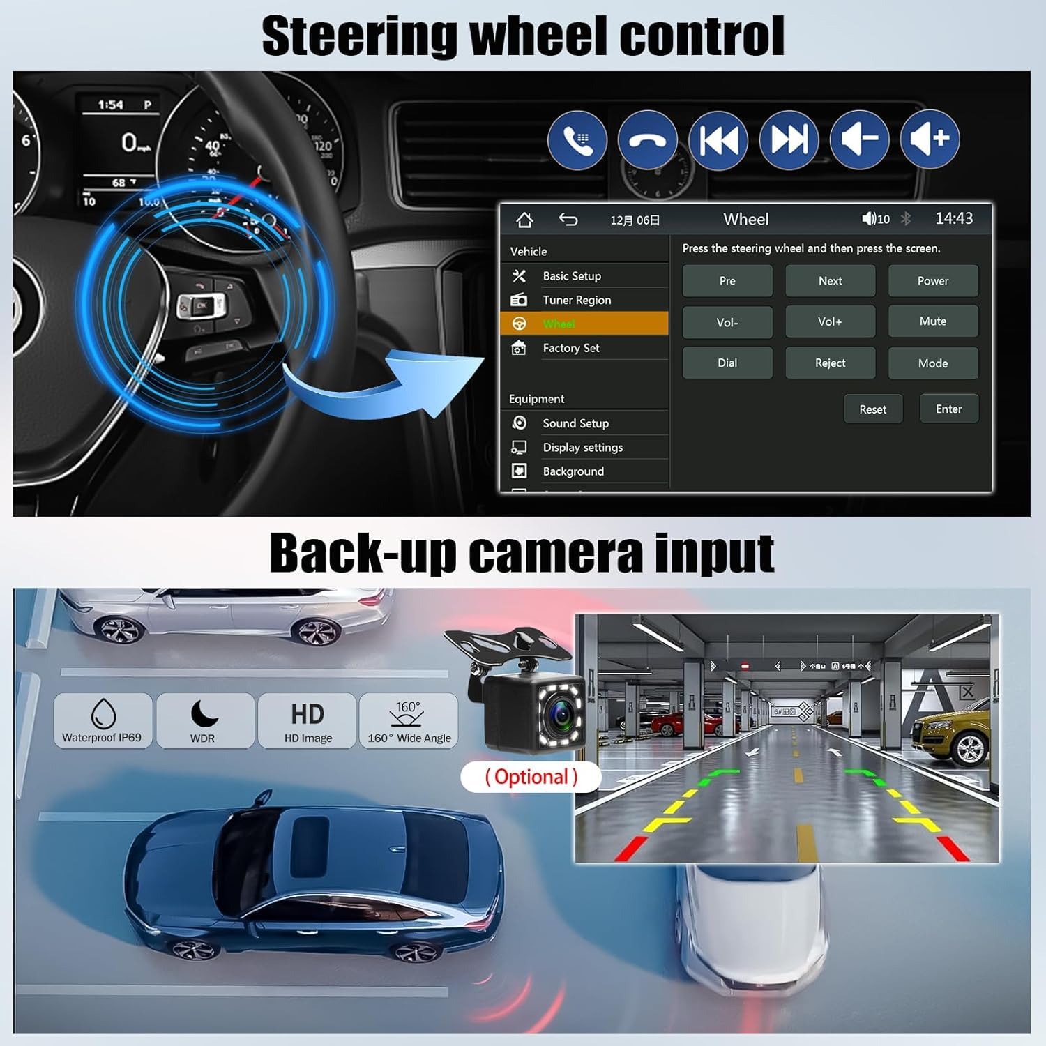 CAMECHO Autoradio 1 Din, Carplay Voiture Android Auto sans Fil, Poste Radio Bluetooth avec Écran Tactile LCD 6.86 Pouces Écran HD avec Lien Miroir Contrôle Au Volant + Connecteurs USB Type-C