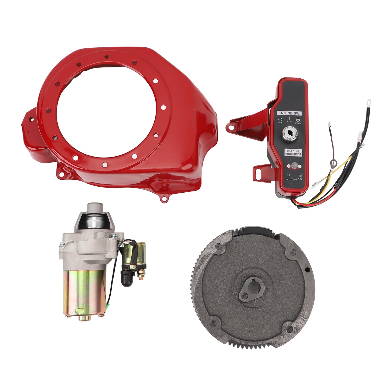 Kit de Arranque Eléctrico para Motores GX160 GX200 de 4 Tiempos, Interruptor de Arranque, Cubierta del Volante de Encendido del Motor de Arranque, Metal ABS, Varios