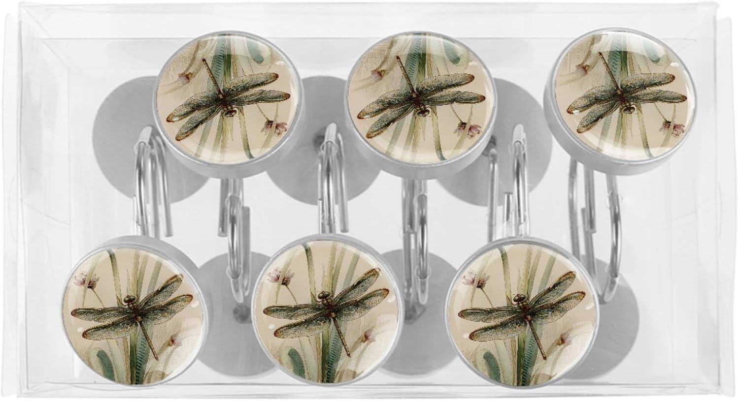 12 Pcs Shower Curtain Hooks, Dragonfly Leaf Rustproof Decorative Metal Round Shower Curtain Hangers Rings for Bathroom Bedroom Living Room Rods