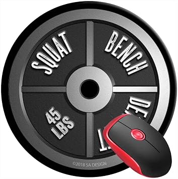 Mouse Pad Round Gaming Mouse Mat Barbell Plate Squat Bench Deadlift Weight, Non-Slip Rubber Base Mousepad Cute Mousemat for Laptop Computer PC Office Home