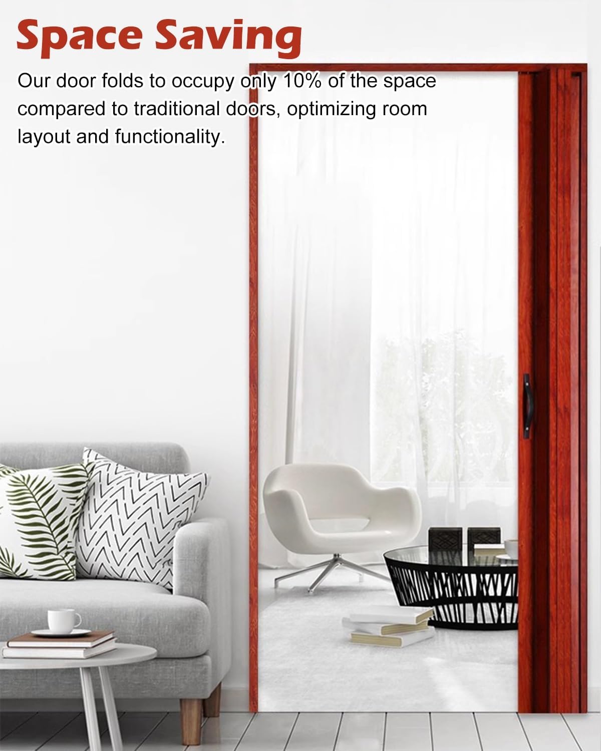 Brown Accordion Kitchen Door - Foldable Interior Partition, Waterproof Aluminum Sliding Closet Door, Complete Kit - Space-Saving Privacy Solution (34x80in)