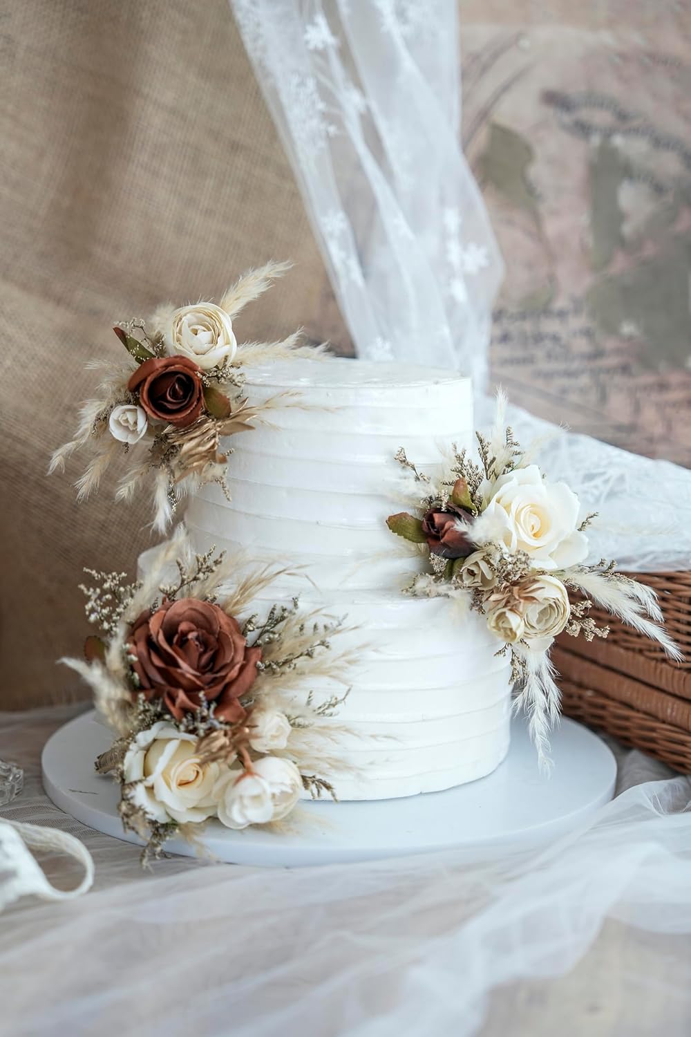 A Set Wedding Cake Topper, Floral Cake Decoration, Cake Topper Flowers, Pampas Cake Flowers, Rustic Wedding, Boho