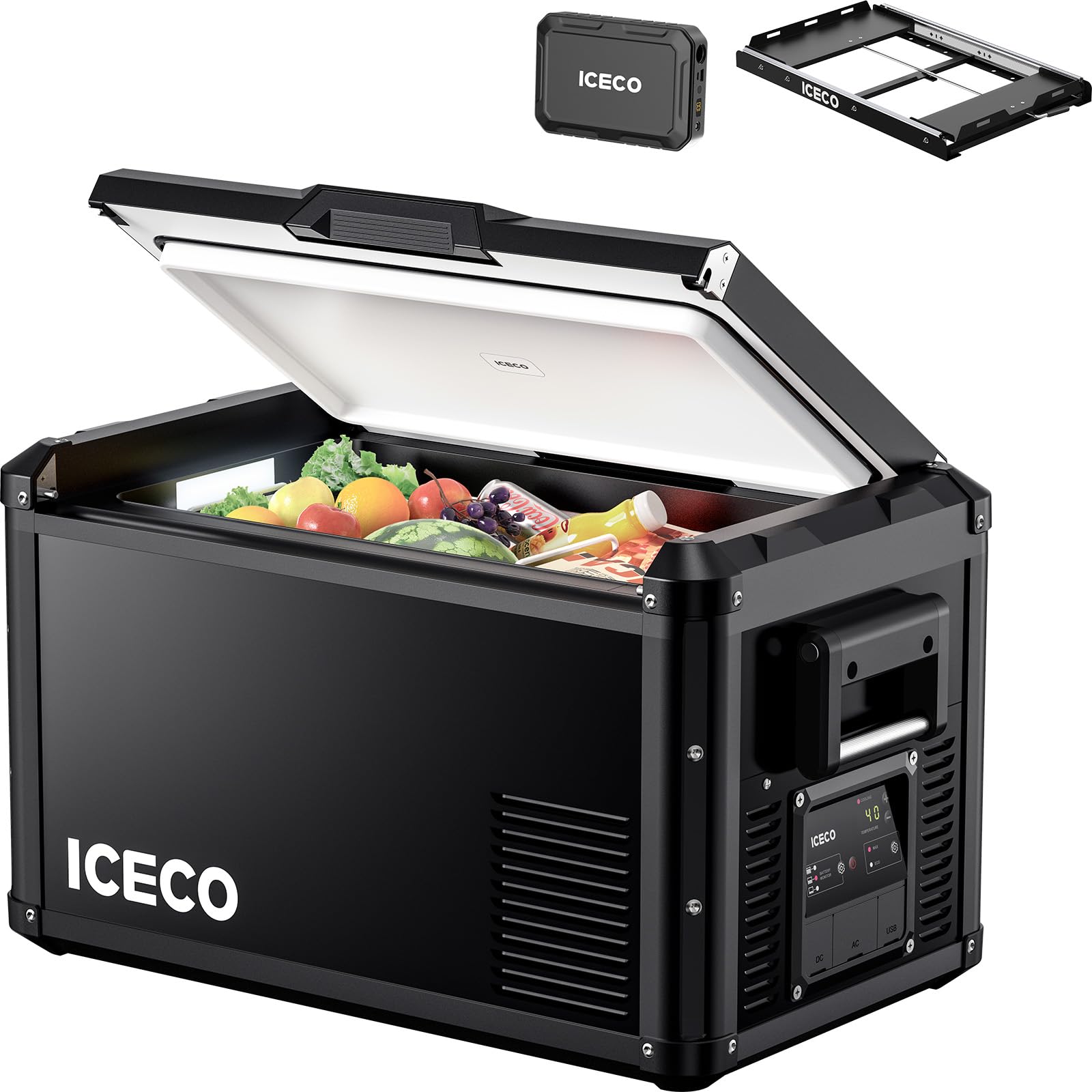ICECO VL35ProS 12v refrigerator, 37Qt/35L Portable Freezer Powered by SECOP, Reversible&Removable Lid, 12/24V DC & 110-240V AC, 0°F to 50°F, 12v Freezer RV Car| With Slide&Battery