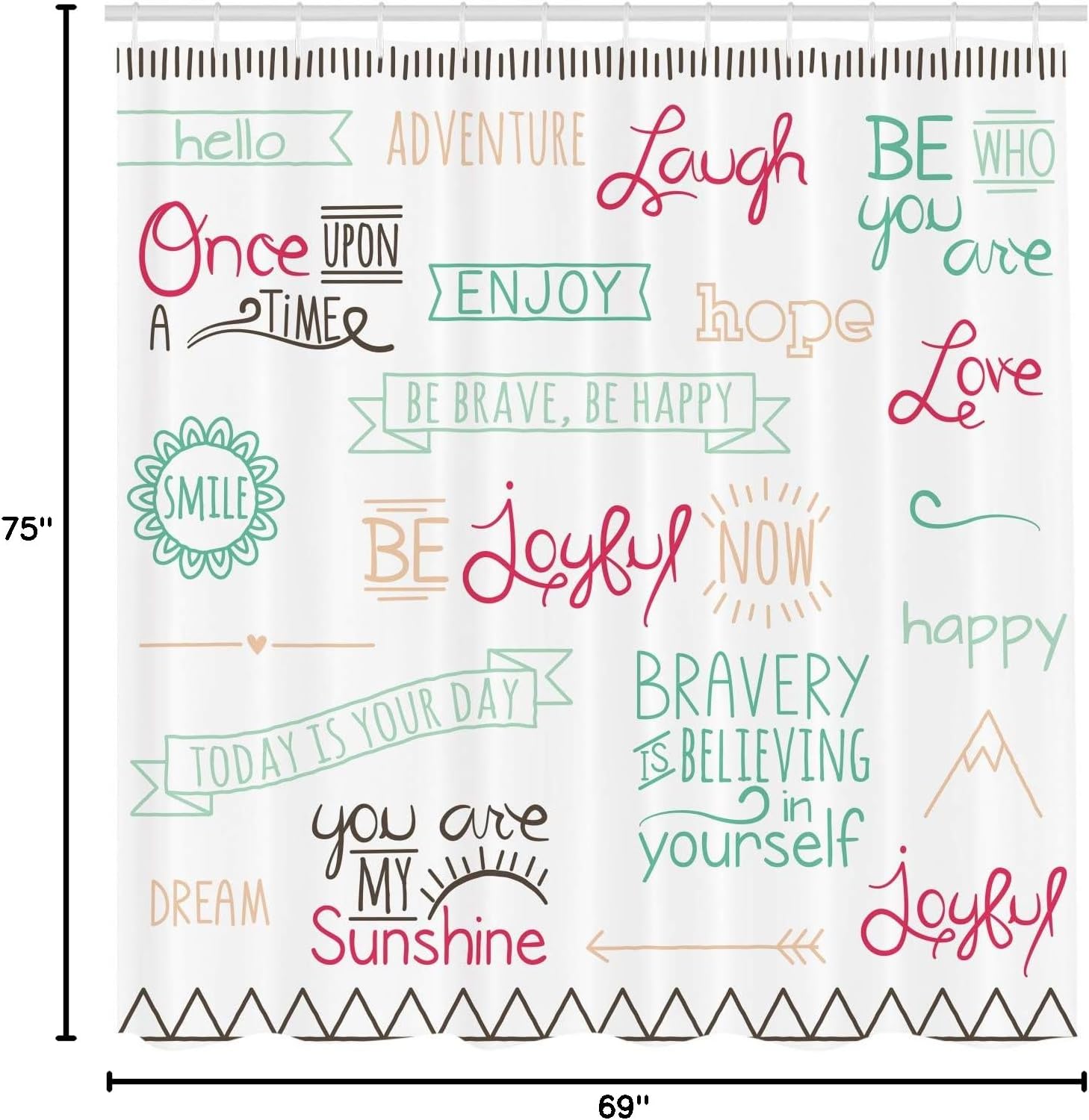 Ambesonne Adventure Shower Curtain, Various Words on Happiness and Self Value Uplifting Phrases Being Who You are, Cloth Fabric Bathroom Decor Set with Hooks, 69" W x 75" L, Dark Pink