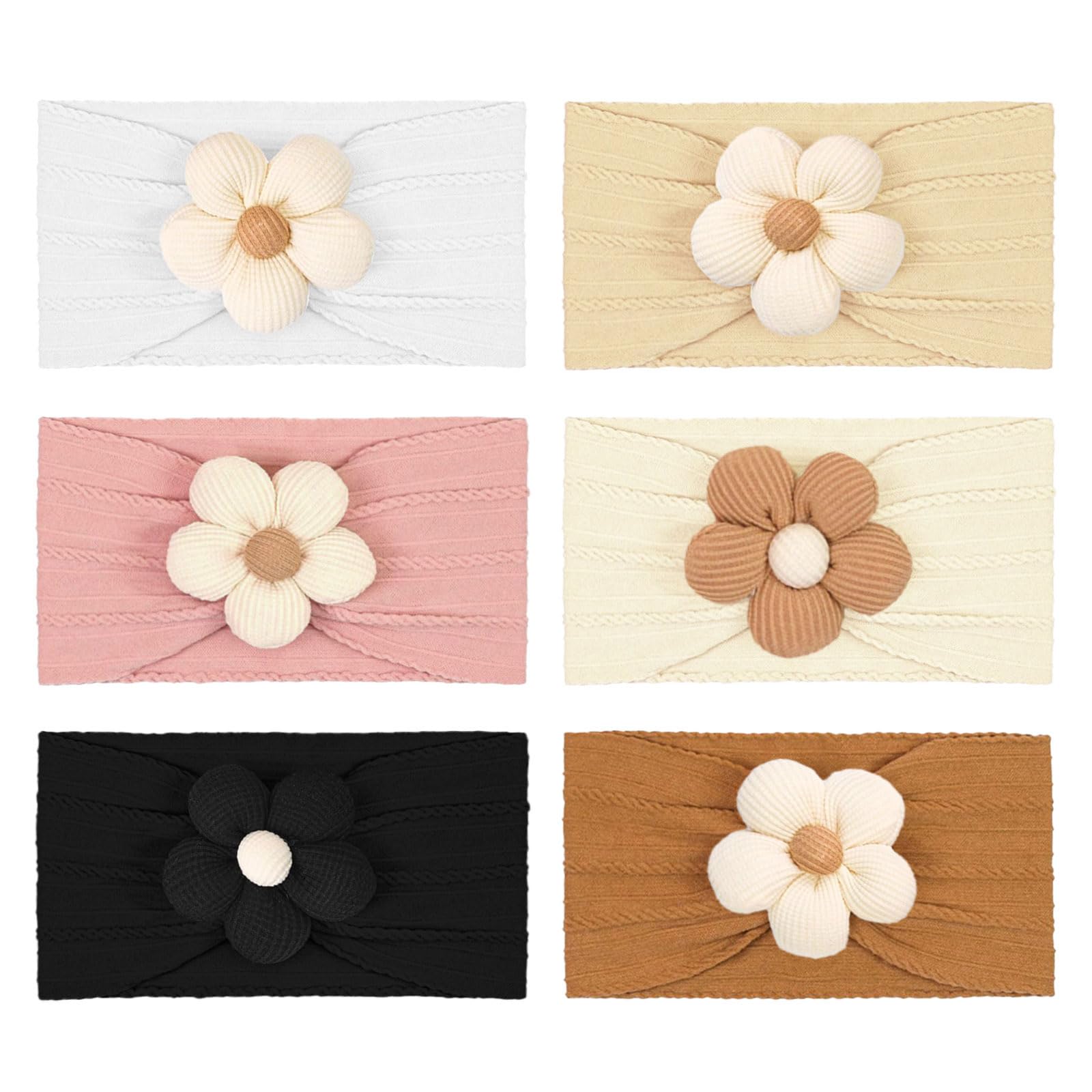 Toresper - 6 diademas de flores para bebé, de nailon, suaves y elásticas, accesorios para el cabello para recién nacidos, bebés y niños pequeños, color negro, talla única
