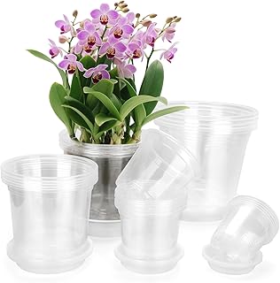 7/6/5/4/3 Inch Clear Nursery Pots with Drainage Trays, 25 Pack Plastic P...