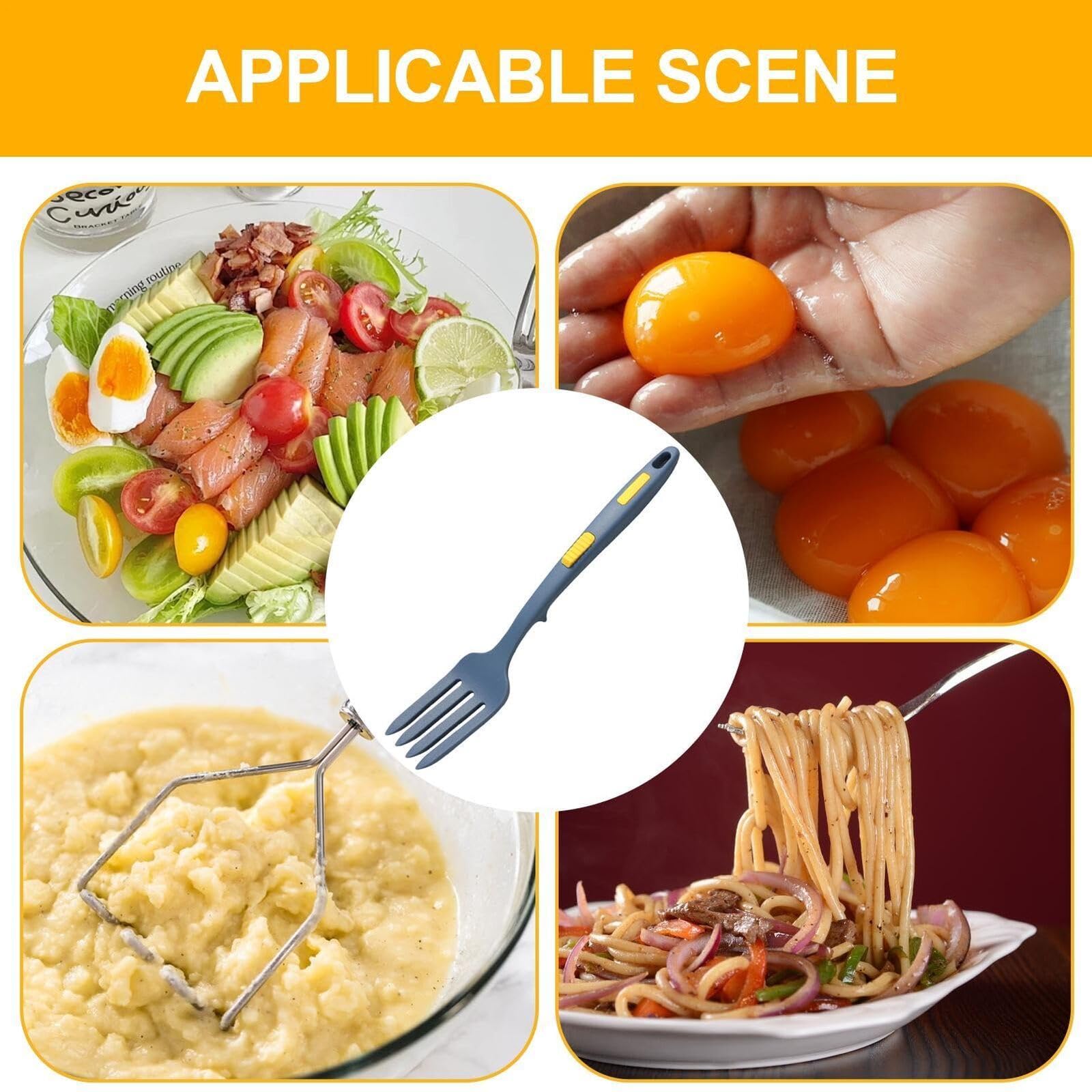 CVNRCLP Blue Heat-Resistant Silicone Fork - Large Multifunctional Cooking Tool for Nonstick Blending and Serving - Image 4
