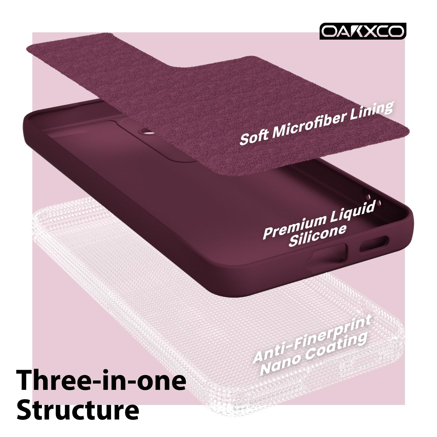 oakxco for Samsung Galaxy S24 Phone Case Liquid Silicone, Thin Slim Soft Rubber Gel TPU Plain Simple Cover for Women Girl Cute, Matte Solid Color, Burgundy Plum Wine — view 5