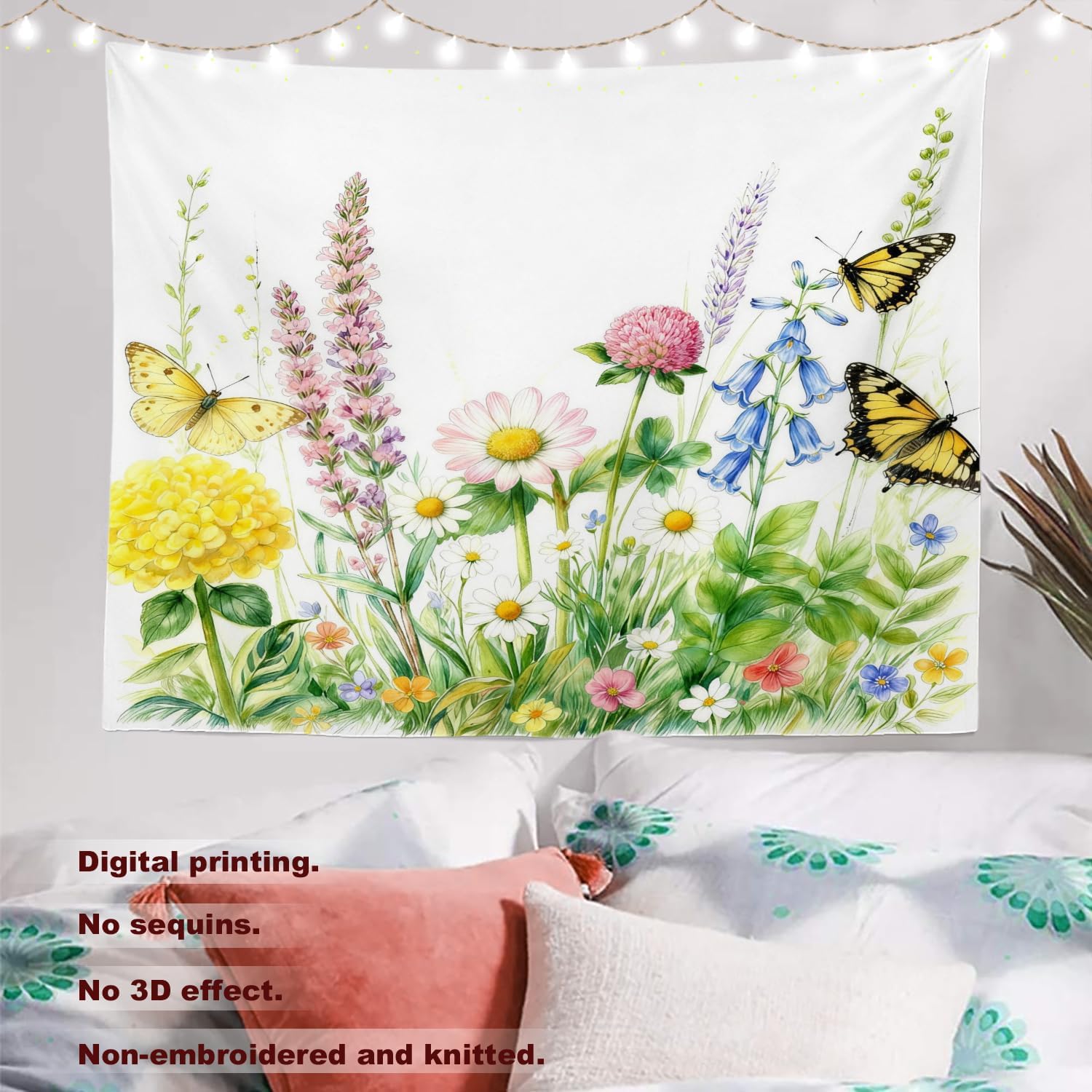 Batmerry White Leaves Botanical Tapestry, Romantic Flower Victorian Border Dragonfly Wildflower Hippie Trippy Tapestry Wall Art Meditation Decor for Bedroom Living Room Dorm, 59.1 x 82.7 Inches