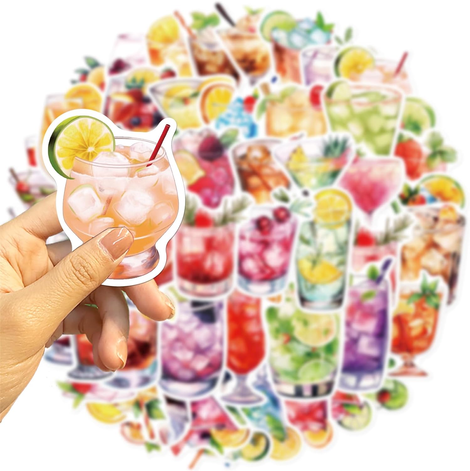 50 Packs Cocktails Stickers Water Bottles Laptop Phone Computer Guitar Skateboard Hydroflasks Wine Vinyl Sticker Waterproof Aesthetic Trendy Decals for Kids Teens Girls Adults(Colourful-7) image 2