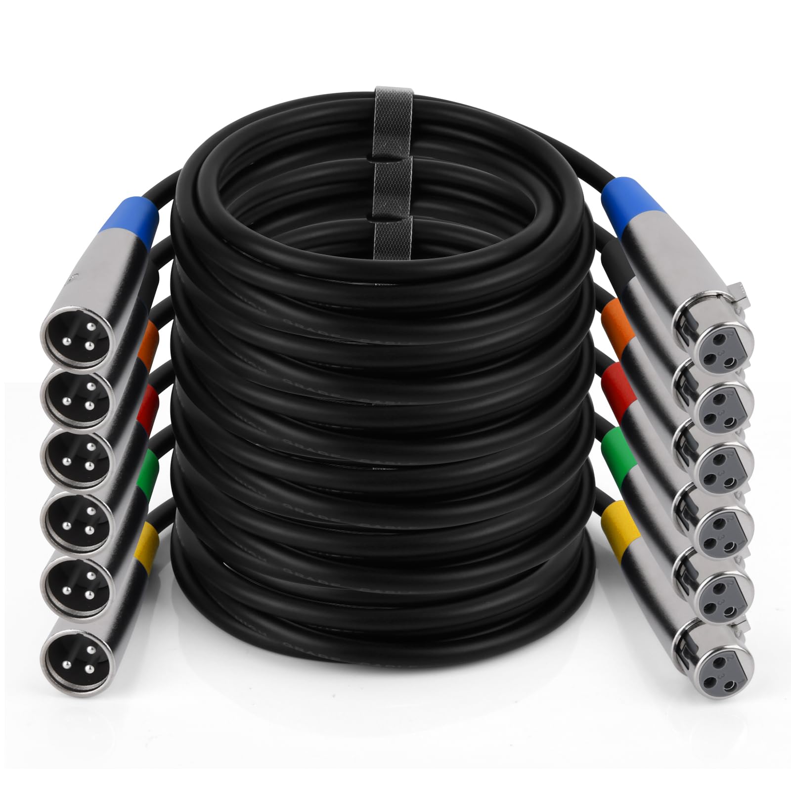 XLR-Kabel, XLR-Mikrofonkabel, 7,6 m, 6 Stück, symmetrisches 3-poliges Lautsprecherkabel, Stecker auf Buchse, Mikrofonkabel für Studio, Live-Aufnahme, DMX-Beleuchtung
