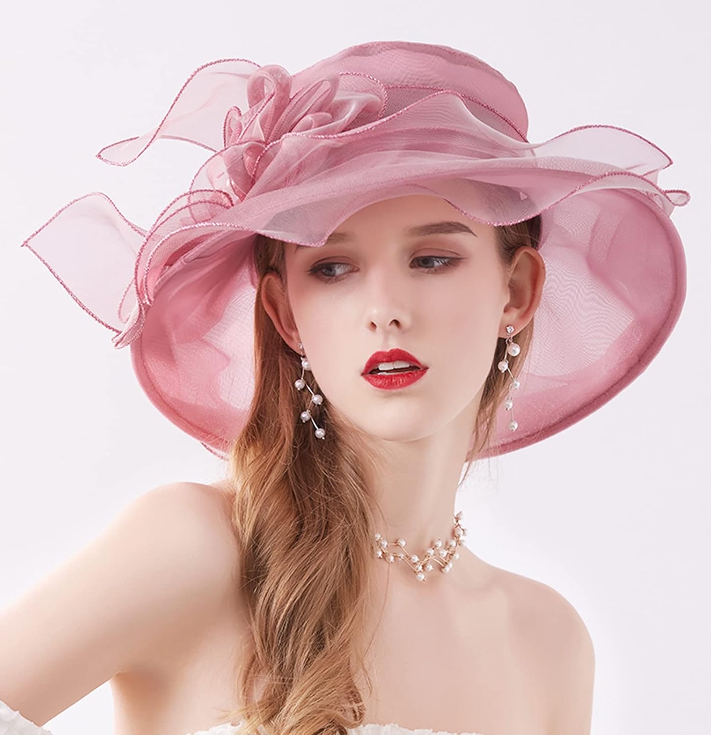 Women Derby Fascinator Hat Organza Church Wedding Hats Wide Brim Cocktail Tea Party Hat - Image 4