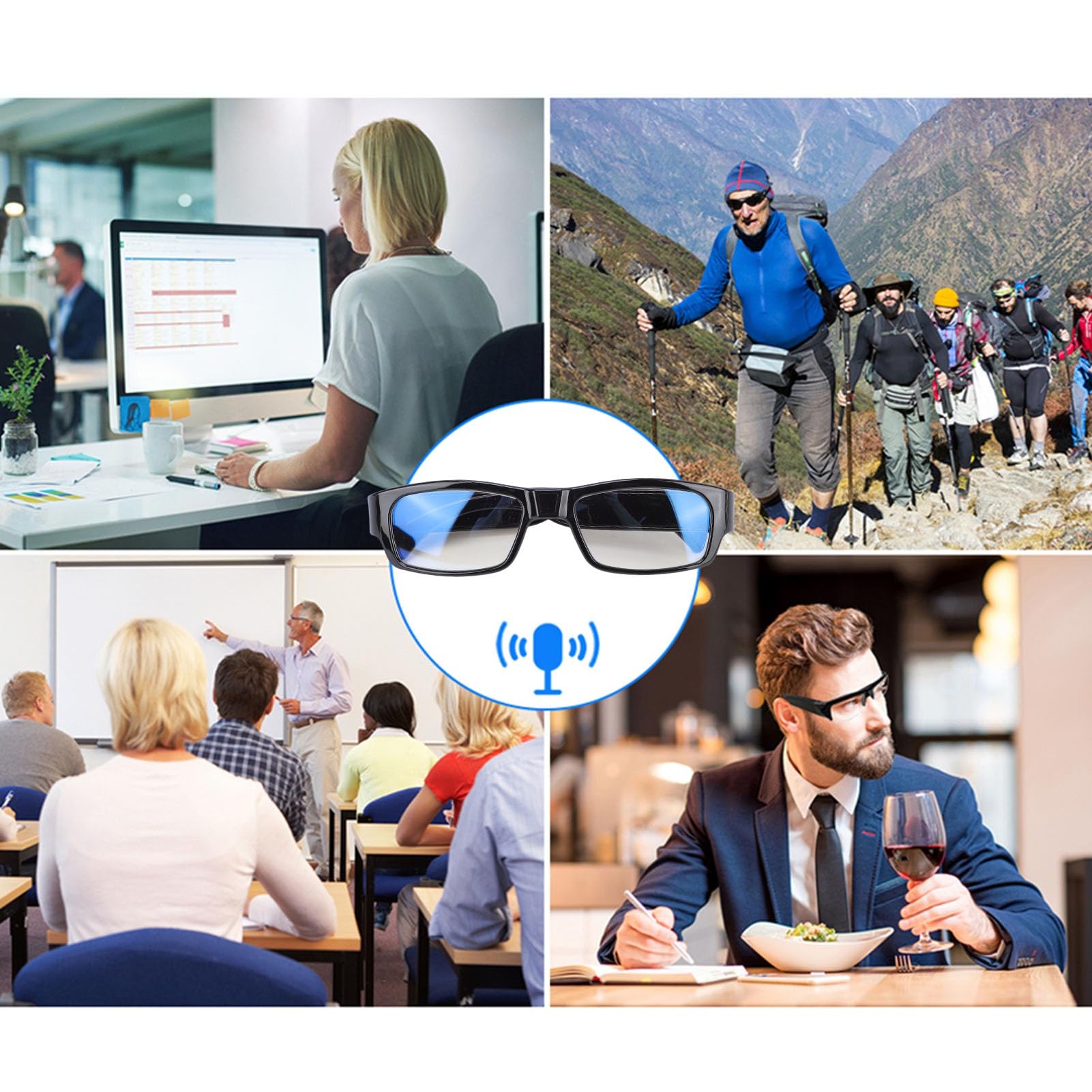 BuyWeek Kamera Brille, 1080P HD Videobrille Actionkamera Intelligente Bildstabilisierung Weitwinkelobjektiv Sport Kamerabrille First Person Perspektive für Radfahren, Outdoor-Aktivitäten