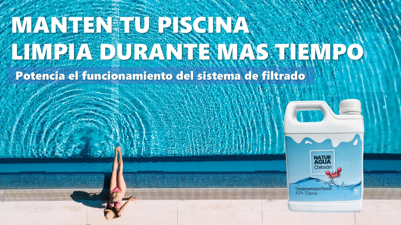 Floculant naturel piscine 1 l avec chitosan | Clarifiant biodégradable – Élimine la turbidité et les déchets organiques | Eau cristalline sans produits chimiques | Améliore la filtration des peaux