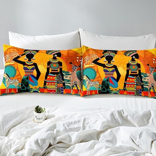 Miniatura 5 de Feelyou Juego de ropa de cama de mujer negra étnica afro africana, juego de funda de edredón tradicional exótica, funda de edredón tribal, 1 funda