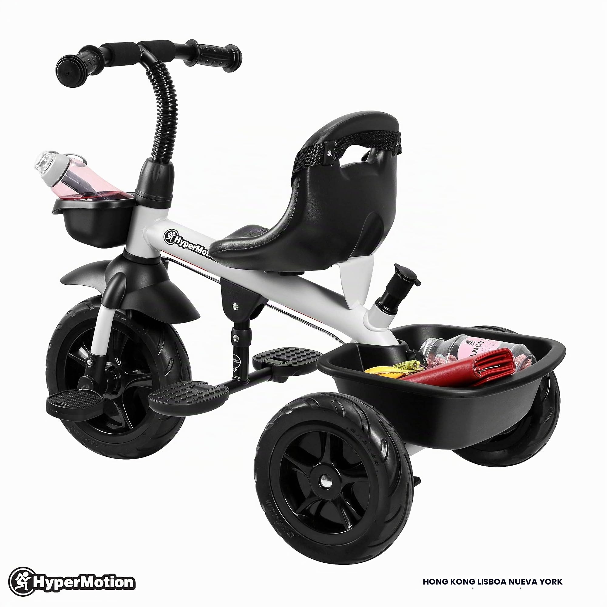 HyperMotion Triciclo Infantil con Mango Parental y Cinturón - Bicicleta Niño Primera Edad, Ruedas Anchas 10/8in - Triciclo Bebe Seguro, Sillín Ergonómico, 1-4 Años, Gris