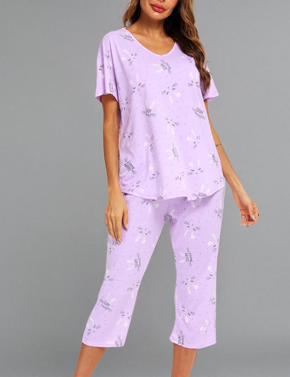 ENJOYNIGHT Womens Pajama Sets Cotton Summer Pjs Tops with Capri Pants Sleepwear - Image 7