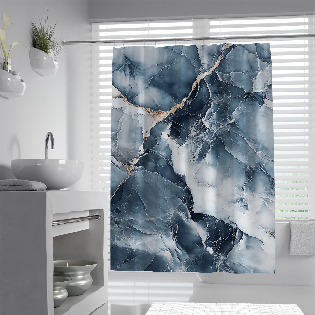 Cortina de ducha de poliéster nieprzemakalna Cortina abstrakta de mármol de textura Cortinas de baño de Estilo nórdico Cortinas de baño, nadająca się do prania, a máquina y secado rápido Con ganchos