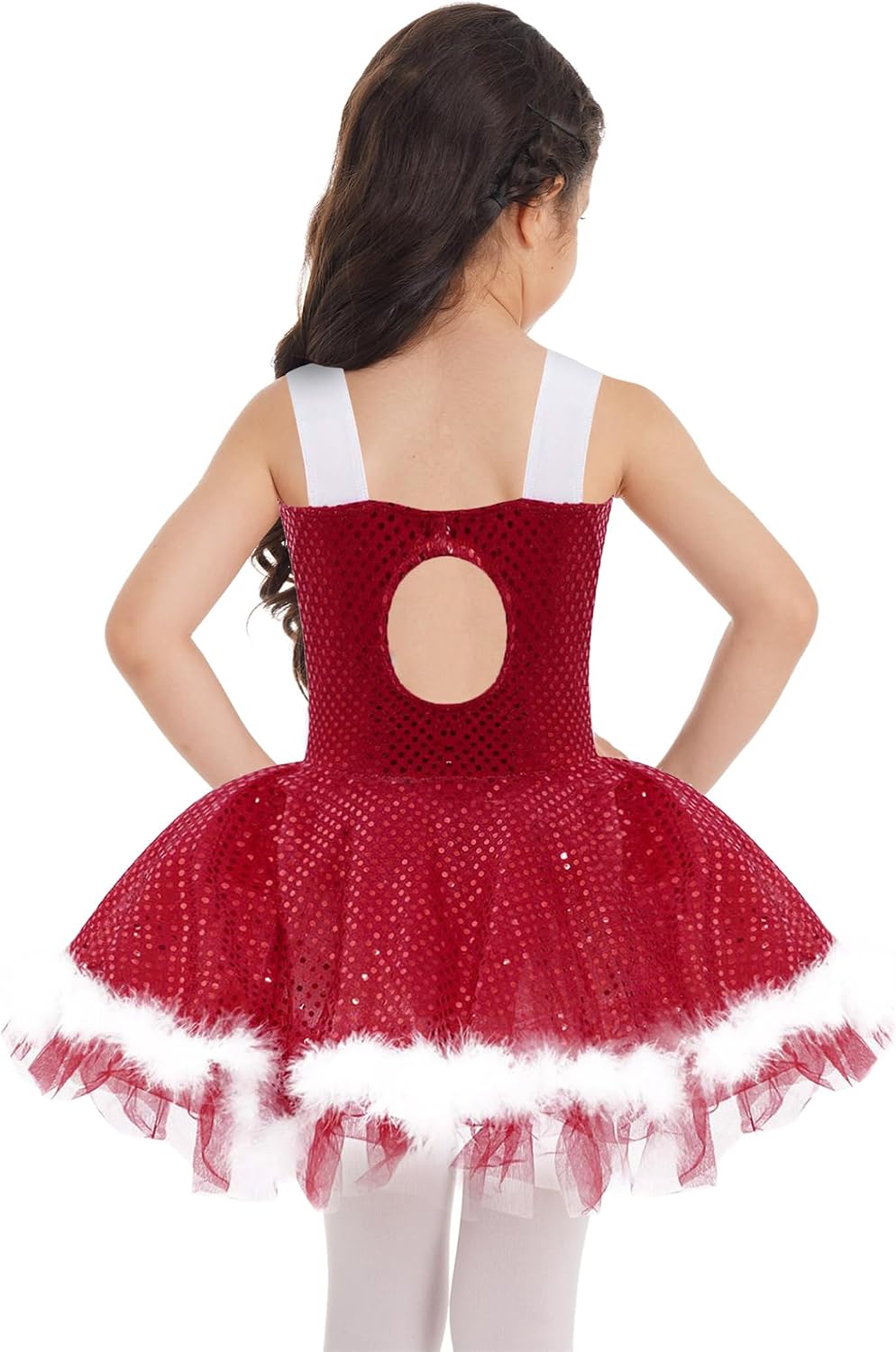 Girls Christmas Dance Dress Santa Dress Sequin Skirted Leotard Ballet Tutu Dresses Figure Ice Skating Dancewear