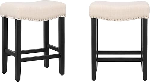 Miniatura 4 de WO Home Furniture - Taburete de mostrador de 24 pulgadas en 2 piezas, asiento de silla de montar sin espalda, taburete de mostrador con patas de