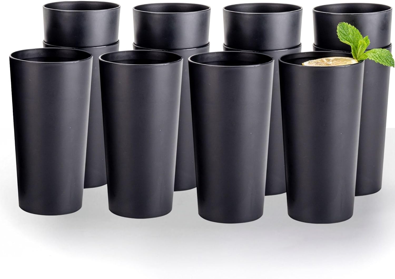 26oz Stackable Plastic Water Tumblers (Set of 12), Shatter-Proof Plastic Cups, Reusable Plastic Drinking Glasses, BPA-Free, Dishwasher-Safe, Heat-Resistant, Microwave-Safe (Black)